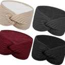 Chalier Warm Winter Headbands for Women Cable Crochet Turban Ear Warmer Headband with Plush (Beige/Black/Dark Gray/Red)