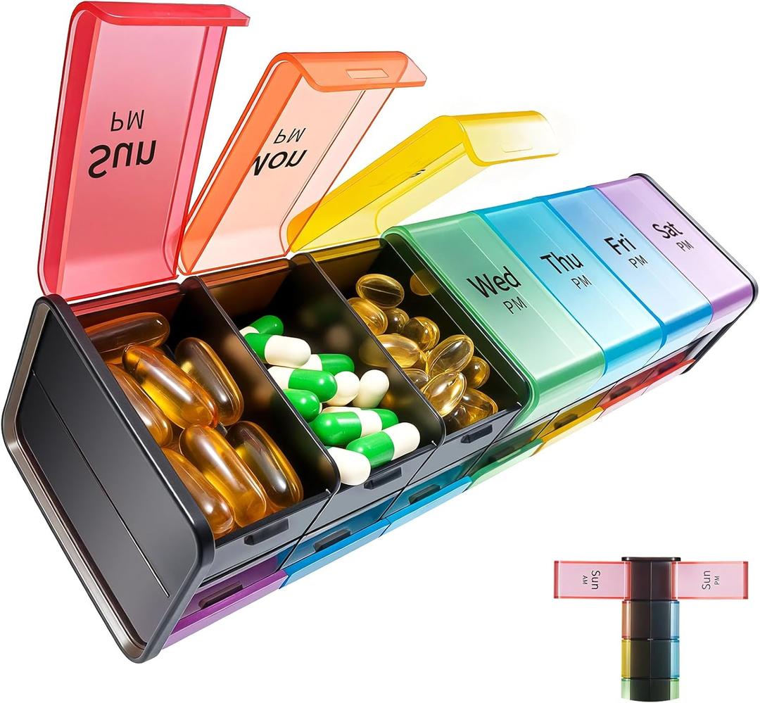 Daviky Extra Large Weekly Pill Organizer 2 Times a Day, XXL Pill Box 7 Day with AM PM Large Compartments, BPA-Free Daily Medicine Case, Jumbo Pill Holder for Fish Oils, Vitamins & SupplementsBlack