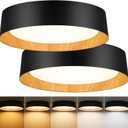 BrightHome 2-Pack 16in Flush Mount Ceiling Light, 3000LM 30W(300W Equiv), LED Ceiling Light Fixture 5CCT 2700K 3000K 4000K 5000K 6000K, Dimmable Ceiling Lamp for Bathroom Hallway, Black and Wood