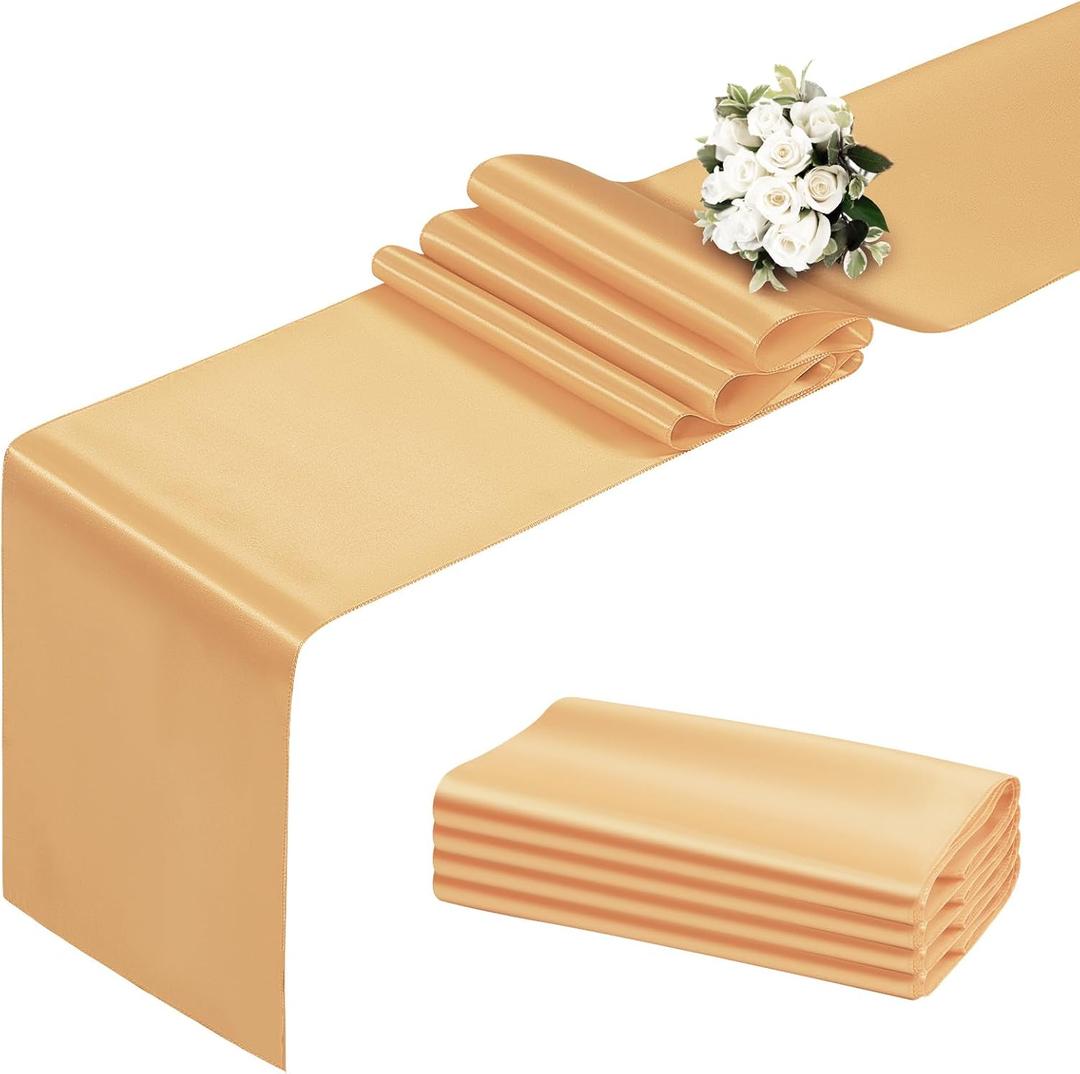 Yellow Gold Table Runner 12x108 Inch - 4 Pack Satin Table Runners, Smooth Table Runner for Party Wedding Banquets Birthday