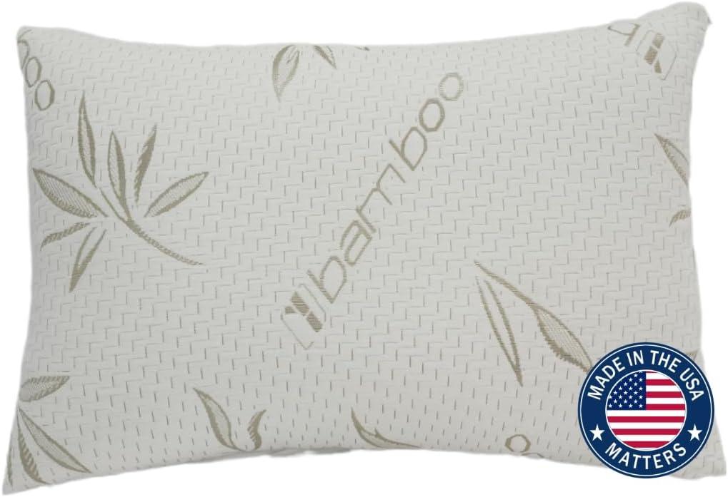 Green Leaf Collection - Shredded Memory Foam Pillows, Back & Side Sleepers, Adjustable with Zipper Green Viscose of Bamboo Cover, Soft Bed Pillow for Sleeping, Made in USA (18x27)