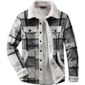 Women's Sherpa Lined Jackets Sherpa Turn-Down Collar Warm Winter Fleece Flannel Jacket for Women Trendy (Large, Grey/White)