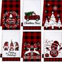 Sratte 6 Pcs Winter Kitchen Towels Snowman Gnome Truck Dish Towel Absorbent Red Black Buffalo Plaid Bathroom Hand Towels Farmhouse Winter Tea Towel for Kitchen Bathroom Decoration Housewarming Gift