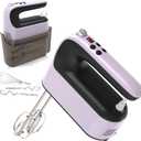 9-Speed Digital Hand Mixer Electric, 400W Powerful DC Motor, Baking Mixer Handheld with Snap-On Storage Case, 5 Stainless Steel Accessories, Flat Beaters, Dough Hooks, Whisk (Purple&Black)