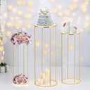 3pcs Gold Metal Plant Stand, Cylinder Pedestal Stands for Party, Metal Plant Columns Pedestal Stands for Display, Round Cylinder Columns tables for Weddings Cake Stand Floor Plant Tables
