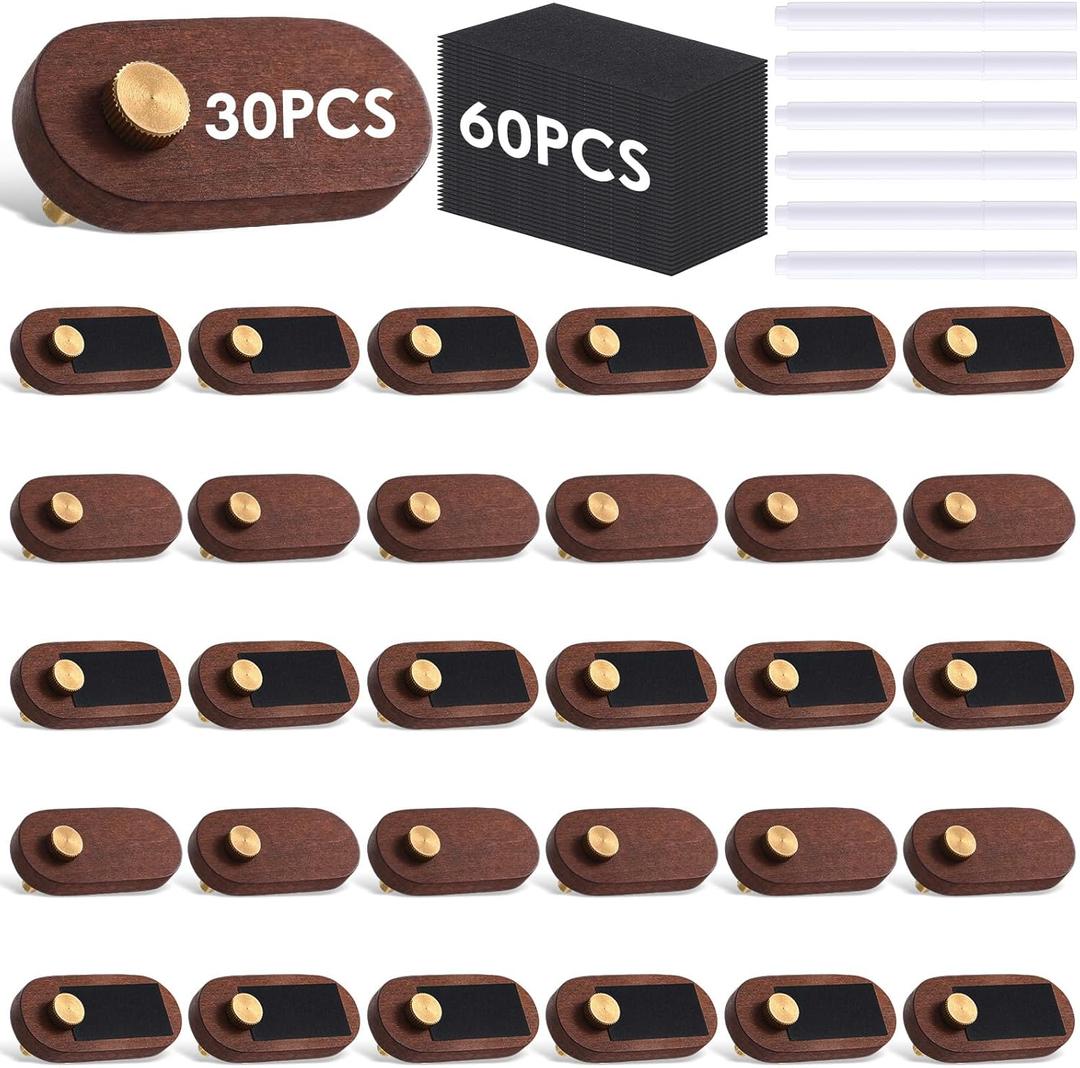 Qunclay Set of 30 Price Signs for Vendors Wooden Price Display Signs with Tag Paper and Pens Retail Display Tag Stands for Cafs, Shops, Boutiques (Wood Color)