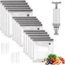 Sous Vide Bags 20pack Reusable Vacuum Food Storage Bags with 3 Sizes Vacuum Food Bags,1 Hand Pump,4 Sealing Clips for Food Storage and Sous Vide Cooking (Gray Kit)