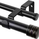 TONIAL1 Inch Double Curtain Rods 36 to 72 Inches (3 to 6 ft), Heavy Duty Decorative Drapery Rod for Windows 24 to 68 Inches (2 to 5.7 ft) with Classic Cap Finial, Black