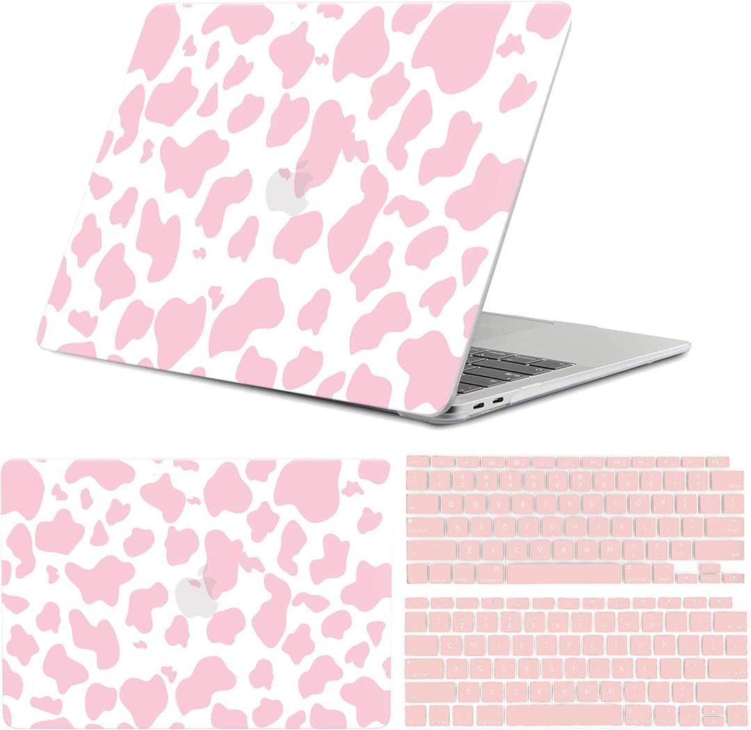 Compatible with MacBook Air 13 inch Case,2020 2019 2018 Release,(A2337 M1 A2179 A1932),with Touch ID and 2 Pack Keyboard Protectors,Laptop Plastic Hard ShellPink Cow
