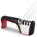 Brigii 4-in-1 Knife Sharpener, Kitchen Knife Accessories for Ceramic Knives, Steel Knives and Scissors, Aiding in Repair, Restoration, and Polishing of Blades (Black+Red)