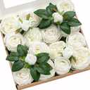 Ling's Moment Artificial Flowers Silk Austin Roses Silk Flowers Fake Roses w/Stem for Wedding Bouquets Centerpieces Party Home Decoration (Ivory)