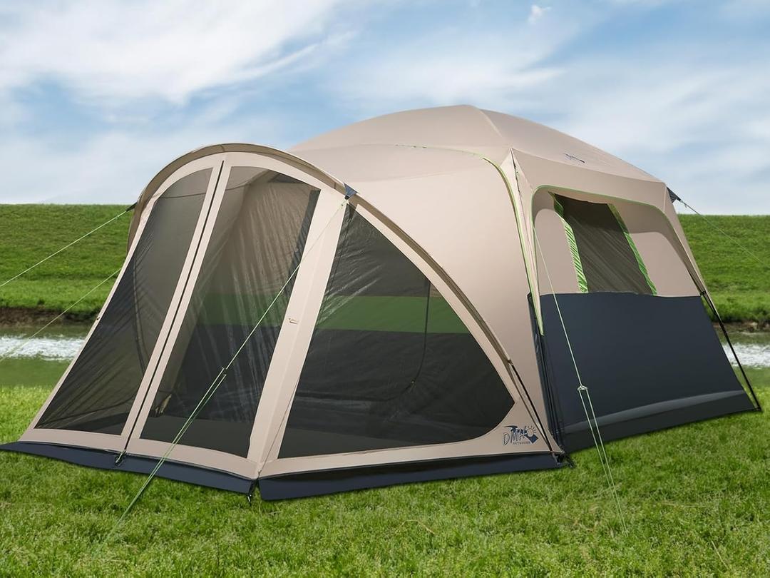 Tents for Camping 6 Person Camping Tent with Screen Porch, Weatherproof Large Cabin Tent with Rainfly and Carry Bag, Family Tent for Outdoor Camping and Backyard, Beige