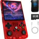 R36MAX Handheld Game Console, Retro Gaming Console with 4000mAh Battery 4.0IPS Screen, Open Source Linux System, with 64GB TF Card Portable Video Gaming Console, Transparent Ruby