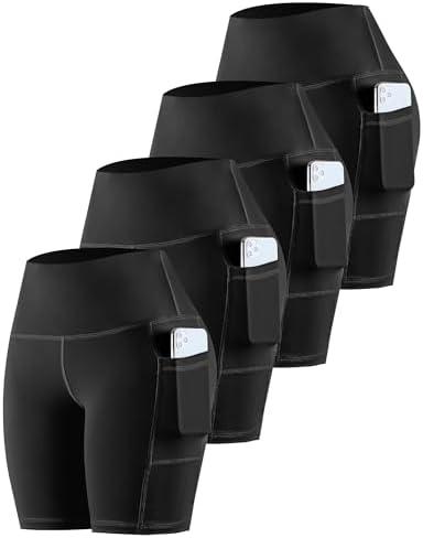 CHRLEISURE Womens Biker Yoga Shorts with Pockets: High Waisted Tummy Control Spandex Workout Athletic Gym Shorts 3 Packs Size L