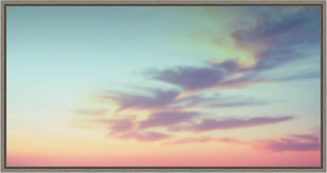 Amanti Art Framed Canvas Wall Art Print Ethereal Sunset on the Beach Sky Landscape by Stephanie Klatt (27 in. W x 14 in. H), Sylvie Greywash Frame - Medium