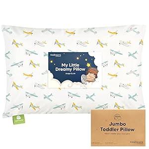 KeaBabies Toddler Pillow with Pillowcase, Jumbo 14X20 - Soft Organic Cotton Toddler Pillows for Sleeping - Machine Washable - Perfect for Travel, Toddler Bed Set (Plane)