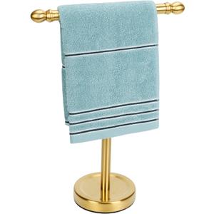 Hand Towel Holder Gold, T-Shape Hand Towel Stand for Bathroom, Stand Hand Towel Rack Free-Standing Towel Bar for Bathroom Kitchen Countertop, Stainless Steel