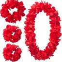 Hawaiian Party Flower Leis Luau Wreath Set, Red Hawaiian Leis for Graduation Party, Dance Party, Photo Prop in Outdoors (Red)