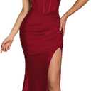 Women's Cocktail Dresses Elegant Black Strapless Slit Mermaid Evening Dresses for Wedding Guest (Red, M)