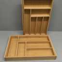 Large Silverware Organizer, 13 Slots Magnetic Connected Expandable Bamboo Utensil Drawer Organizer From 21 to 37.4 Inches, Adjustable Flatware and Cutlery Holder, Utensil Tray for Kitchen Natural