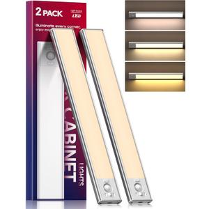 2 Pack Under Cabinet Lighting, 3 Color Temperatures Motion Sensor Light Indoor, LED Rechargeable Cabinet Lights, Stick-On Magnetic Closet Light, Wireless Under Counter Lights for Kitchen, Stair (8 inch)