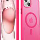 LATVIN for iPhone 15 Plus Case & iPhone 14 Plus Case, Magnetic Phone Cover, Compatible with MagSafe, Military Grade Protection, Translucent Matte Frosted Back, Hot Pink