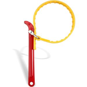 Strap Wrench Handle 8 Inches, Steel Handle Adjustable Strap Wrench for Replacing Water Filter, PVC Pipe Joints, Oil Filter, Swimming Pool Connection (Red Handle, Yellow Strap)