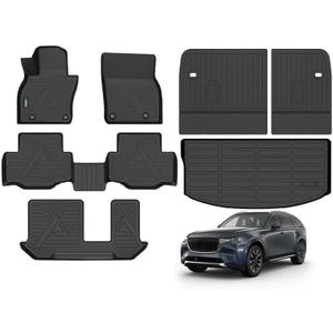 ANBINGO® Floor Mats & SeatBack Cargo Liner / CX90 2024-2025 8 Passenger / 2nd Row with Bench Seat / (60/40 Velcro Tape Fixed Backmats) TPE 3 Rows Waterproof Car Mat