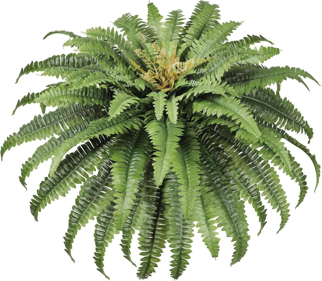 Artificial Ferns for Outdoors, 45" Large Faux Ferns 63 Fronds Fake Boston Fern Plant for Planter Garden Home Yards Farmhouse Decor Dark Green