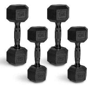 CAP Barbell CAP 50 lbs Coated Dumbbell Set with Black handle, 10LBx2, 15lbx2