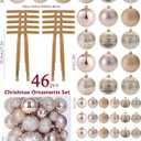 46 Pcs Champagne Christmas Ball Ornaments, Shatterproof Christmas Tree Ornaments Set with Velvet Christmas Bows Decor, Vintage Xmas Decorations with Hanging Hooks in 3 Sizes(Small Medium Large)