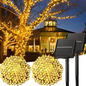 Solar String Lights Outdoor, 2 Pack Total 80FT 200 LED Solar Powered String Lights with 8 Lighting Modes, Waterproof Patio Lights, Solar Lights for Outside Tree Garden Balcony Gazebo Party, Warm White