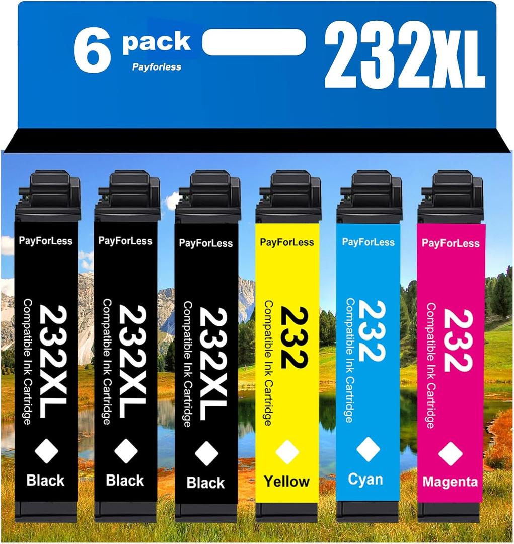 232XL Remanufactured for Epson 232XL Ink Cartridges Combo Pack for XP-4200 XP-4205 Epson Workforce WF-2930 WF-2950 Printer 6 Pack 3 Black 1 Cyan 1 Magenta 1 Yellow