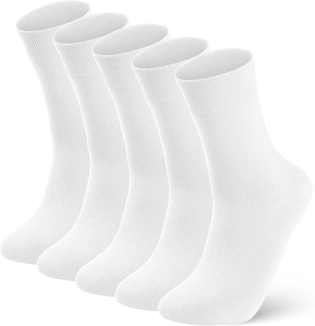 FGZ Mens Crew Socks Breathable Cotton Soft Casual Thin Socks for Work,Sport & Everyday Wear,5 Pairs (White)