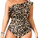 Aqua Eve Plus Size Bathing Suits for Women One Piece Swimsuits One Shoulder Ruffle Tummy Control Swimwear