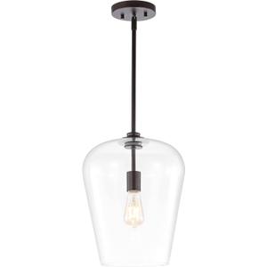JONATHAN Y JYL7596A Hayes 11.25" 1-Light Industrial Farmhouse Iron/Glass LED Pendant Coastal, Modern, Contemporary Bedroom Living Room, Oil Rubbed Bronze/Clear