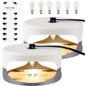 Flea Trap 2 Packs Premium Flea Traps for Inside Your Home Natural and Child-Friendly Light Trap for Indoor with Natural Glue Discs Refills and LED Lightbulb 
