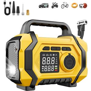 Tire Inflator Portable Air Compressor, 6X Fast 150PSI Air Pump for Car Tires, Cordless Car Motorcycle Balls Bike Pump, Tire Inflator Pressure Gauge, 12V Auto Shut-off Tire Pump, LED DisplayLight