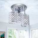 HOPGGIE Crystal Semi Flush Mount Ceiling Light with 3-Light, Kitchen Crystal Chandelier with Lampshades,Modern Corridor Lighting for Bedrooms Dining Room Living Room and Bathrooms (Modern Chrome)