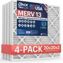 BNX TruFilter 20x20x2 Air Filter MERV 13 (4-Pack) - MADE IN USA - Electrostatic Pleated Air Conditioner HVAC AC Furnace Filters for Allergies, Pollen, Mold, Bacteria, Smoke, Allergen, MPR 1900 FPR 10