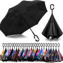 SIEPASA 49/56 Inch Inverted Reverse Upside Down Umbrella, Extra Large Double Canopy Vented Windproof Waterproof Stick Golf Umbrellas with C-shape Handle.