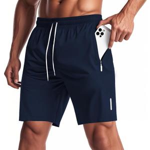Men's Workout Athletic Shorts Quick Dry Men Lightweight Sports Gym Shorts with Zipper Pockets for Daily Wearing (XX-Large, Navy)
