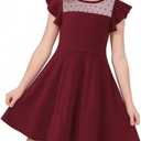 Little Bitty Girls Long Sleeve A-Line Tulle Princess Dress, Midi Length Casual Party Ribbed Knit Top Tulle Skirt (Red F) 3T