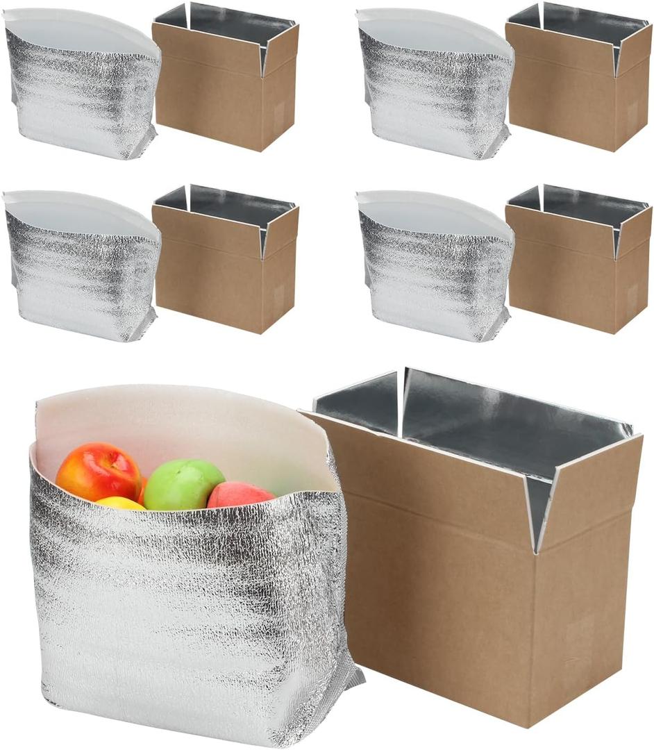 5 Pack Insulated Shipping Boxes with Aluminum Foil Liner, Thermo Chill Insulated Box for Shipping Frozen Food Cold Shipping, Reusable Cooler Box for Packing Supplies, 11 x 6 x 7 Inch