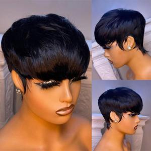 Pixie Cut Wig Human Hair Short Pixie Wigs for Black Women Glueless Pixie Wig Short Layered Brazilian Virgin Human Hair Wigs For Women Color 1b