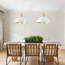 Generies 18'' Large Dome Pendant Lights for Kitchen Island, Farmhouse Modern Pendant Light Fixtures, White and Gold Wooden Adjustable Ceiling Hanging Lighting for Dining Room Bar Foyer Hallway