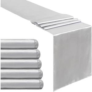 B-COOL Silver Table Runner Satin Table Runners Wedding Table Runner Silk Smooth Fabric for Wedding Spring Party Decorations 5 Packs 12x108 inch