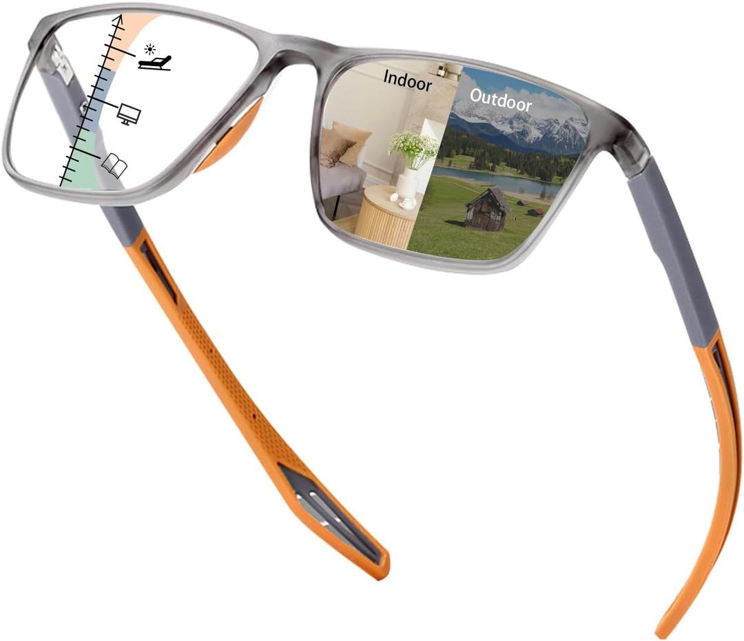 Full Frame Photochromic Multifocus Reading Glasses Blue Light Blocking Transition Computer Readers Sunglasses (2.0, Orange)