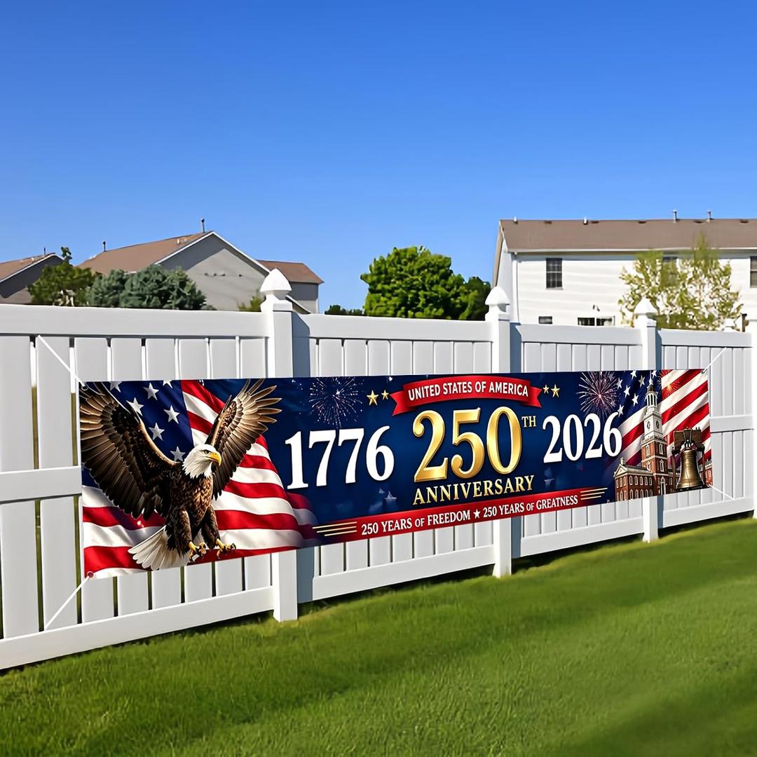 250 Anniversary USA Flag 250 Year American Flag 4th Of July Decorations 120" 20" Large 250th Anniversary USA Banner For Outdoor Indoor Yard Garden Porch Lawn