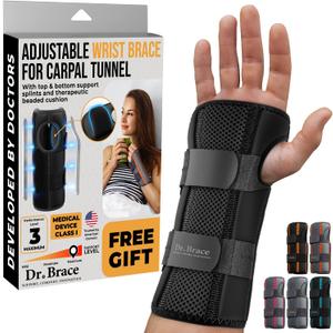 DR. BRACE Adjustable Wrist Brace Night Support for Carpal Tunnel, Doctor Developed, Upgraded with Double Splint & Therapeutic Cushion,Hand Brace for Pain Relief,Injuries,Sprains (S/M Right Hand, Black)